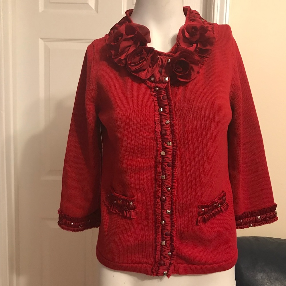BNWOT Katherine, beautiful elegant red cardigan S